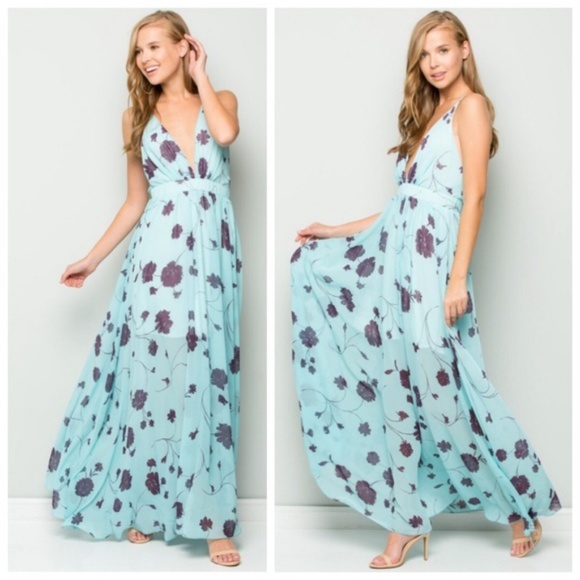 Kala Vella Dresses & Skirts - SOLD• KALLA Aqua Floral Maxi Small